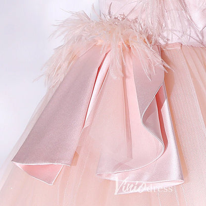 Elegant Pink Strapless Prom Dresses with Feathers FD3524-prom dresses 2025 -Viniodress-Pink-Custom Size-