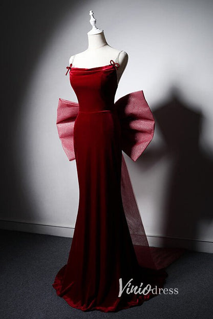 Elegant Red Velvet Prom Dresses Mermaid Evening Dress AD1014-prom dresses 2025 -Viniodress-Red-Custom Size-