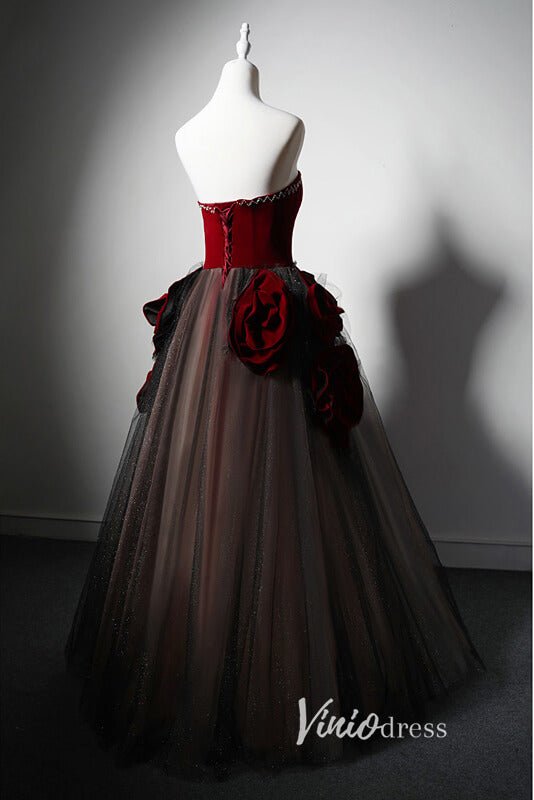 Elegant Rosette Prom Dresses Strapless Formal Gown AD1021-prom dresses 2025 -Viniodress-Burgundy-Custom Size-