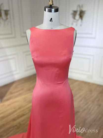 Elegant Satin Mermaid Prom Dresses Attachable Train Mother of the Bride Dress AD1255-Evening Dresses 2025 -Viniodress-Pink-US 2-
