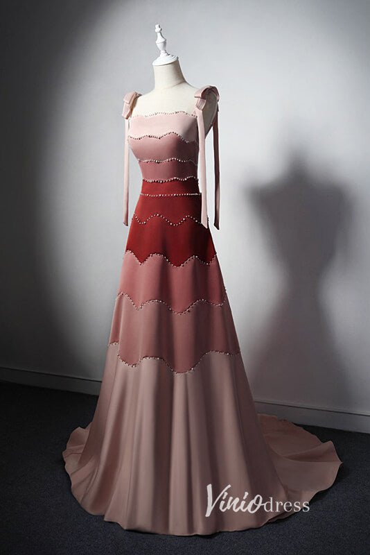 Elegant Splice Gradient Satin Prom Dress with Spaghetti Strap FD3537-prom dresses 2025 -Viniodress-Ombre-Custom Size-