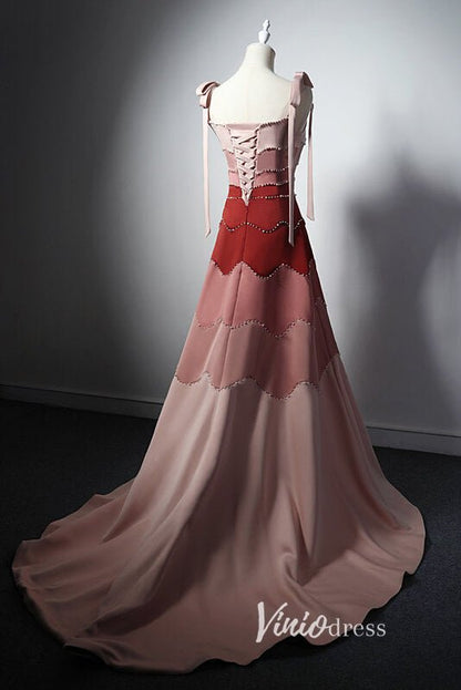 Elegant Splice Gradient Satin Prom Dress with Spaghetti Strap FD3537-prom dresses 2025 -Viniodress-Ombre-Custom Size-