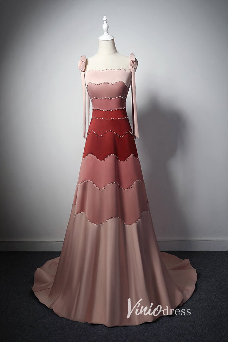 Elegant Splice Gradient Satin Prom Dress with Spaghetti Strap FD3537-prom dresses 2025 -Viniodress-Ombre-Custom Size-