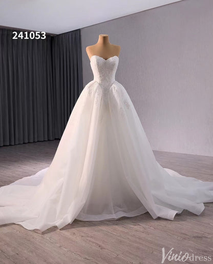 Elegant Strapless Lace Applique Wedding Gown Sweetheart Neck Bridal Dress 241053-wedding dresses 2025 -Viniodress-Ivory-Custom Size-