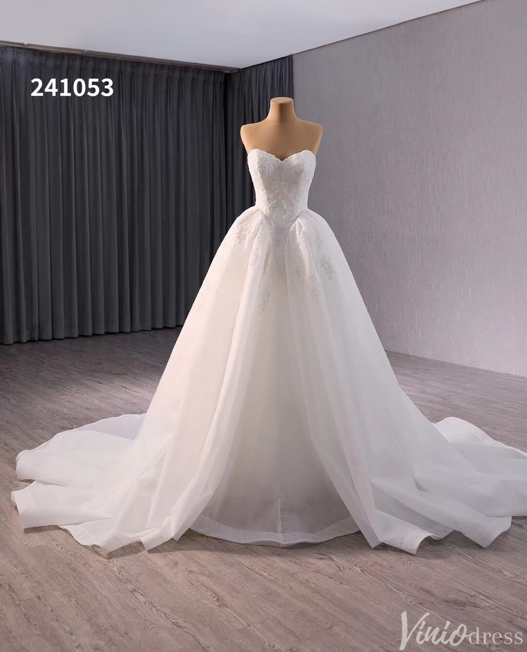 Elegant Strapless Lace Applique Wedding Gown Sweetheart Neck Bridal Dress 241053-wedding dresses 2025 -Viniodress-Ivory-Custom Size-