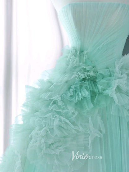 Elegant Strapless Prom Dresses Tiered Formal Dress AD1042-prom dresses 2025 -Viniodress-Aqua-Custom Size-
