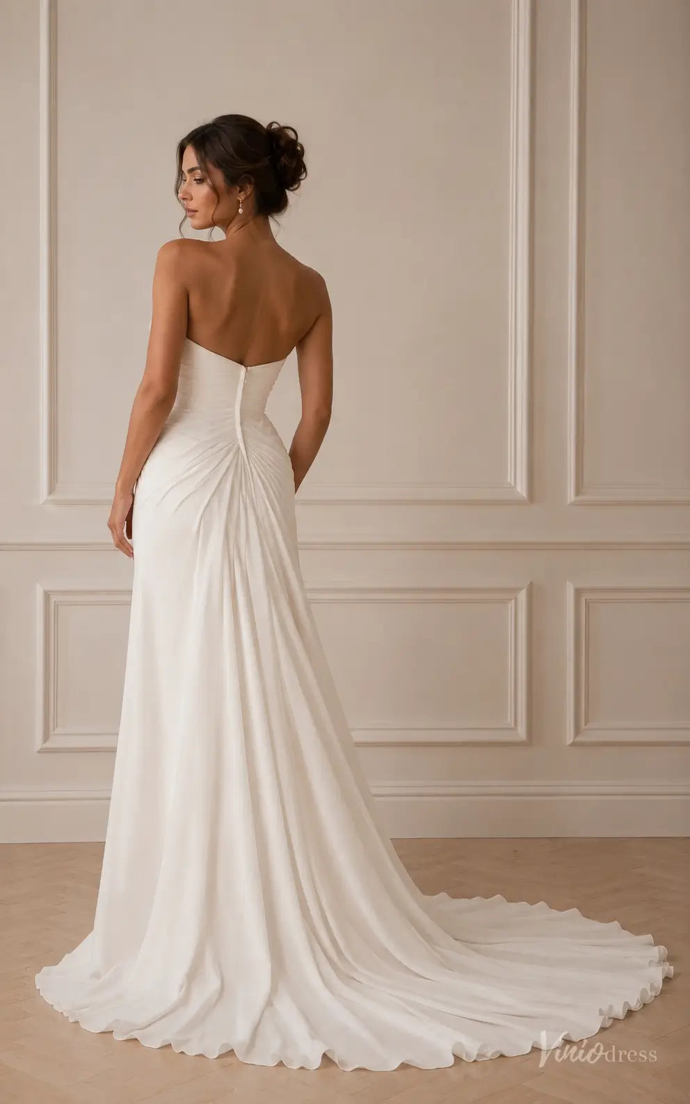 Strapless Sweetheart Chiffon Wedding Dress with Draped Bodice – MN113 – Viniodress