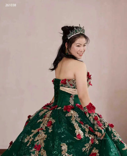 261038 80cm green wedding dress-Quinceanera Dresses 2026-Viniodress-Emerald-Custom Size – Add Measurements in Cart-