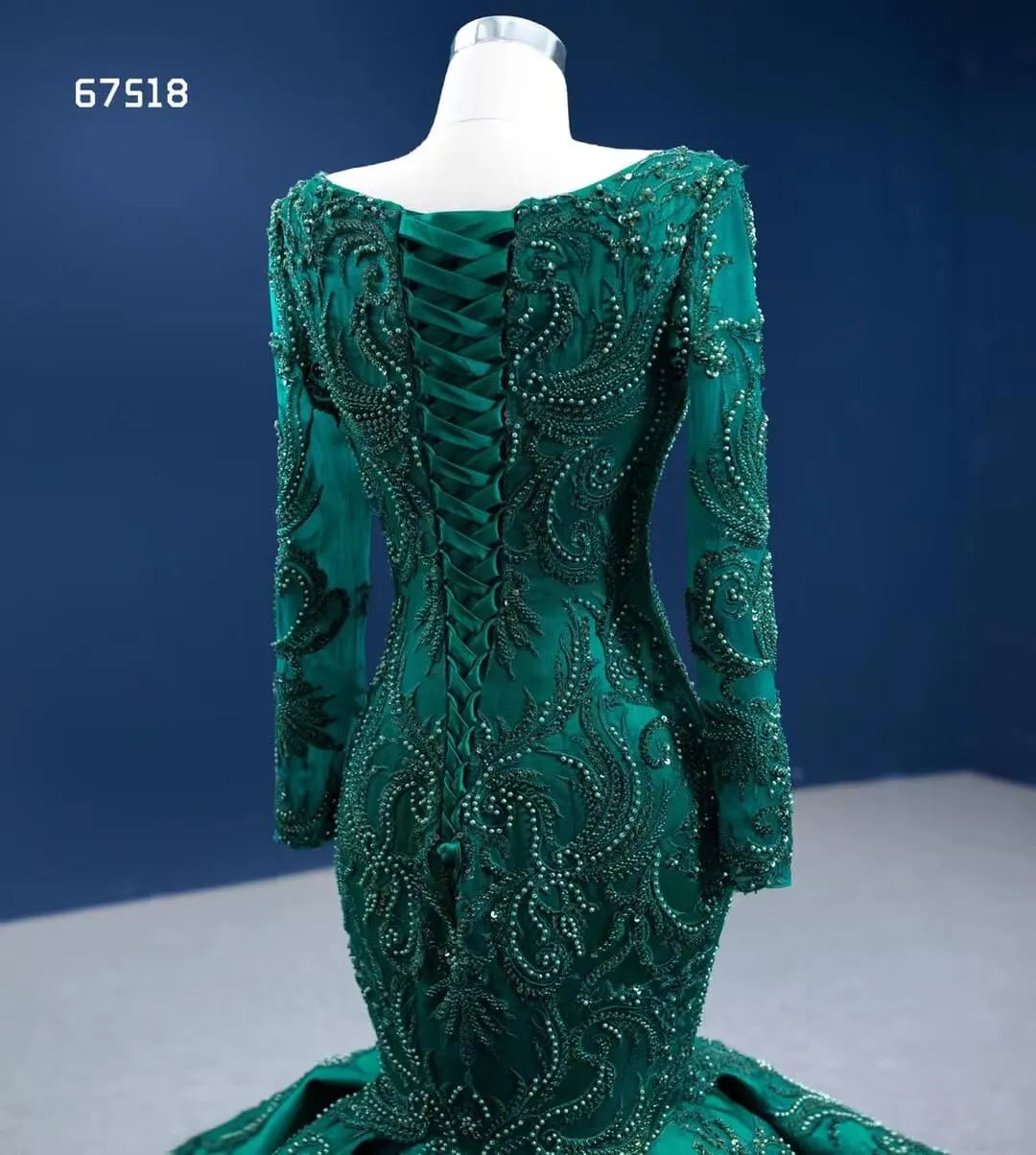 Emerald Green Mermaid Wedding Dresses Beaded Lace Pageant Dress 67518-prom dresses 2025 -Viniodress-Emerald Green-Custom Size-