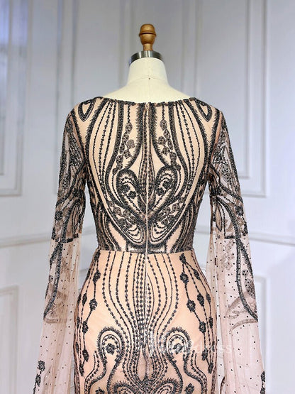 Extra Long Sleeve Beaded Evening Dresses Vintage Mermaid 20s Gowns 20029-Evening Dresses 2025 -Viniodress-Champagne-US 2-