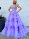 Sparkly Ruffle Tulle Prom Dresses Tiered Formal Dresses FD3395B