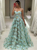 Tiffany Blue Blossom Prom Dresses Sweetheart Neck Floral Formal Dresses FD3806