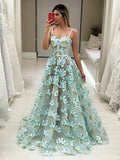 Tiffany Blue Blossom Prom Dresses Sweetheart Neck Floral Formal Dresses FD3806