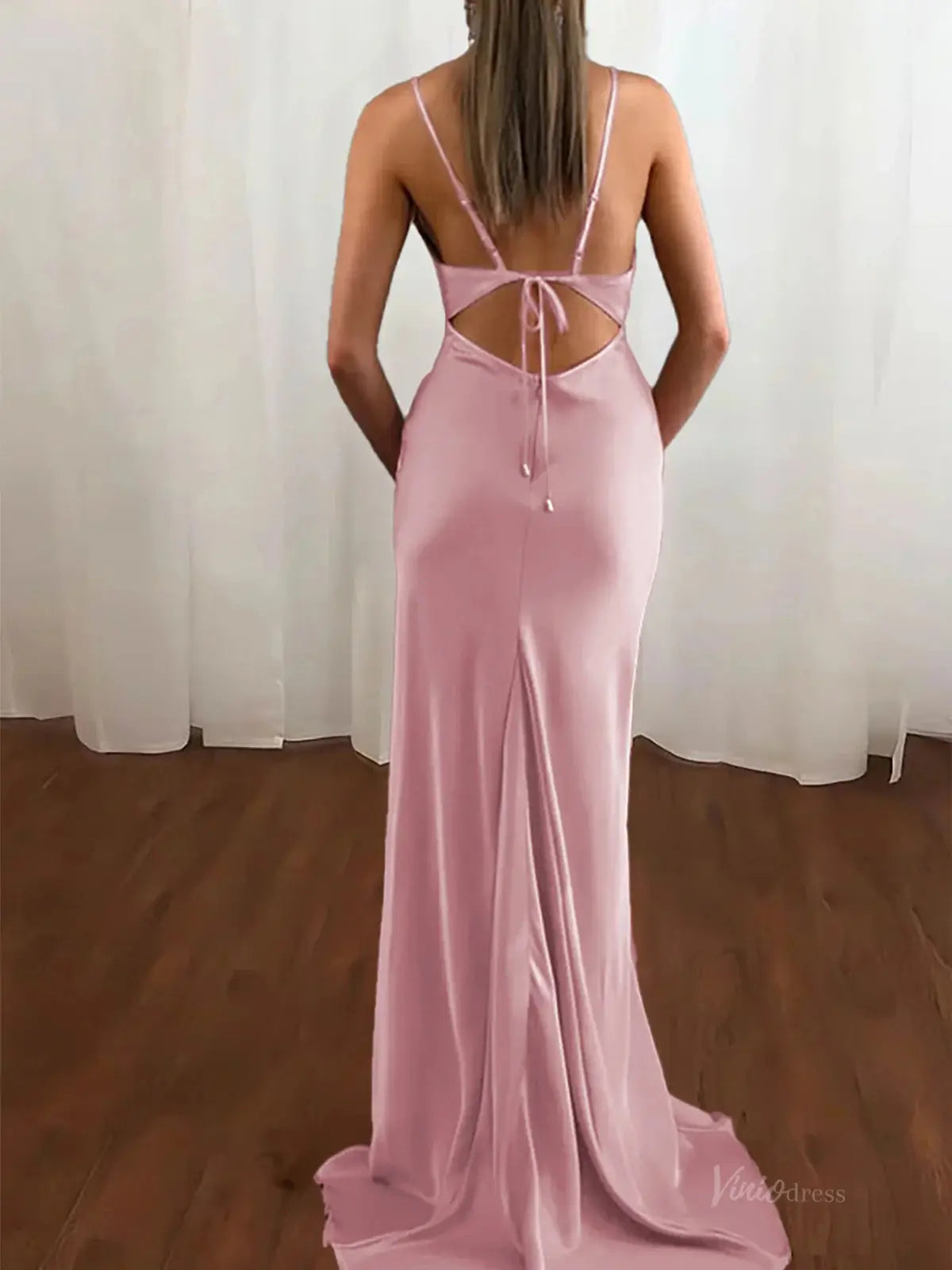 Pink Satin Mermaid Prom Dresses 2025 with Cowl Neck & Spaghetti Strap – FD5093