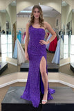 Purple Sequin Prom Dresses 2025 with One Shoulder & Slit – FD5100