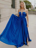 Elegant Ruched Satin Sheath Prom Dresses 2025 Spaghetti Strap Formal Gown with Slit - FD5132