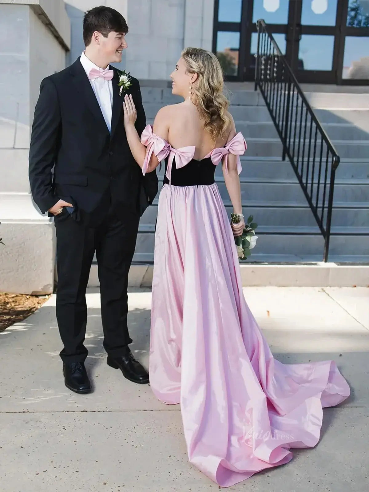 Bow-Tie Sheath Prom Dresses 2025 Velvet Bodice Satin Overskirt Formal Gown with Slit - FD5133