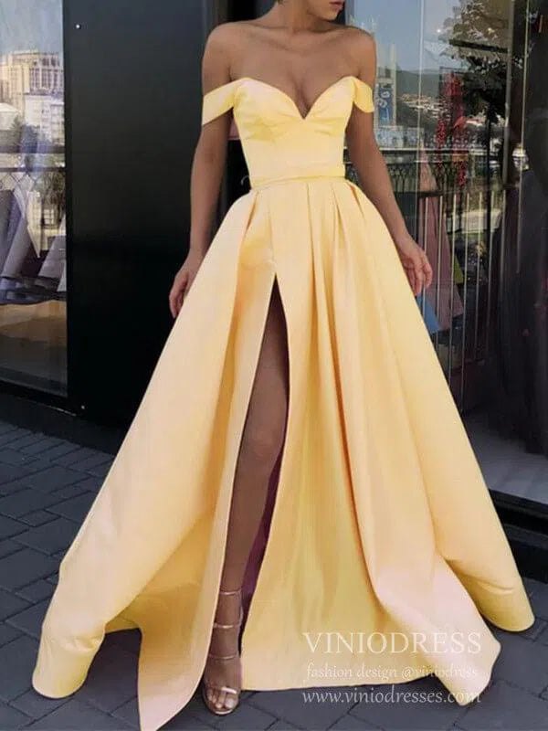 Fabulous Simple Pink Long Prom Dresses with Pockets FD1369-prom dresses-Viniodress-Light Yellow-US 2-Viniodress