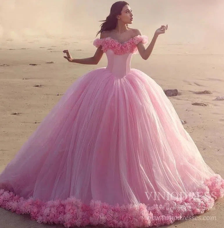 3D Flower Quinceanera Dresses Cinderella Ball Gowns VW1040-Quinceanera Dresses 2025 -Viniodress-Light Blue-Custom Size-