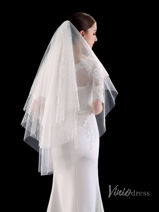 Fingertip Length Tulle Bridal Veil Viniodress TS1903-Bridal Veil 2025 -Viniodress-Ivory-