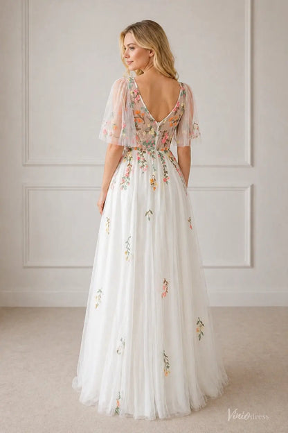 Floral Botanical Elopement Wedding Dresses Whimsical Angel Sleeve Bridal Gown FW212-wedding dresses 2026-Viniodress-Ivory-Custom Size – Add Measurements in Cart-