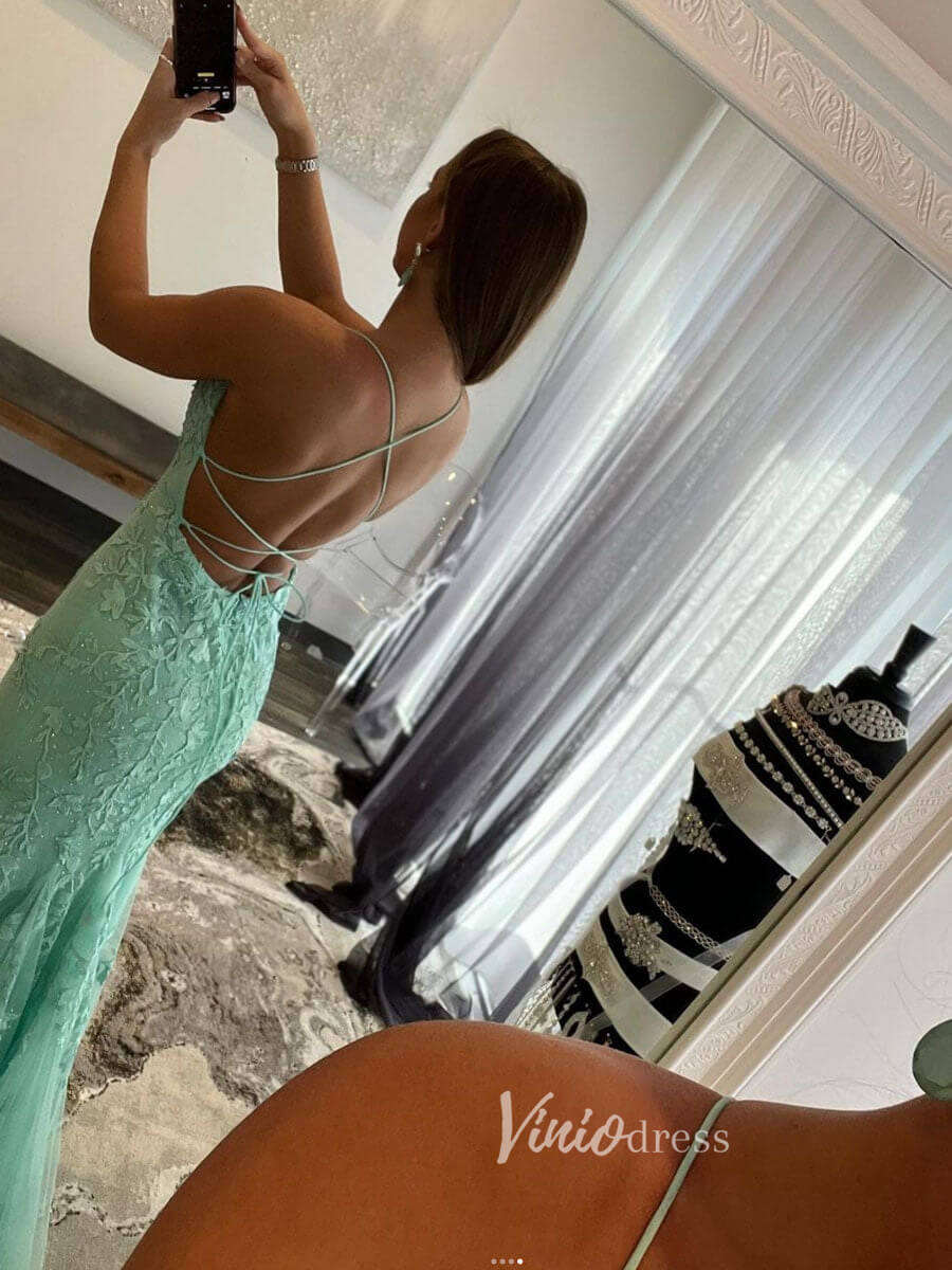 Hot Pink Lace Mermaid Prom Dresses Spaghetti Strap Evening Dress FD1250-prom dresses 2025 -Viniodress-Hot Pink-Custom Size-