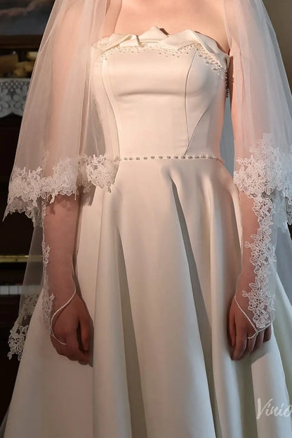 Floral Lace Illusion Bridal Sleeves with Finger Loop Elbow Bridal Gloves WG210-Bridal Gloves 2026-Viniodress-Ivory-