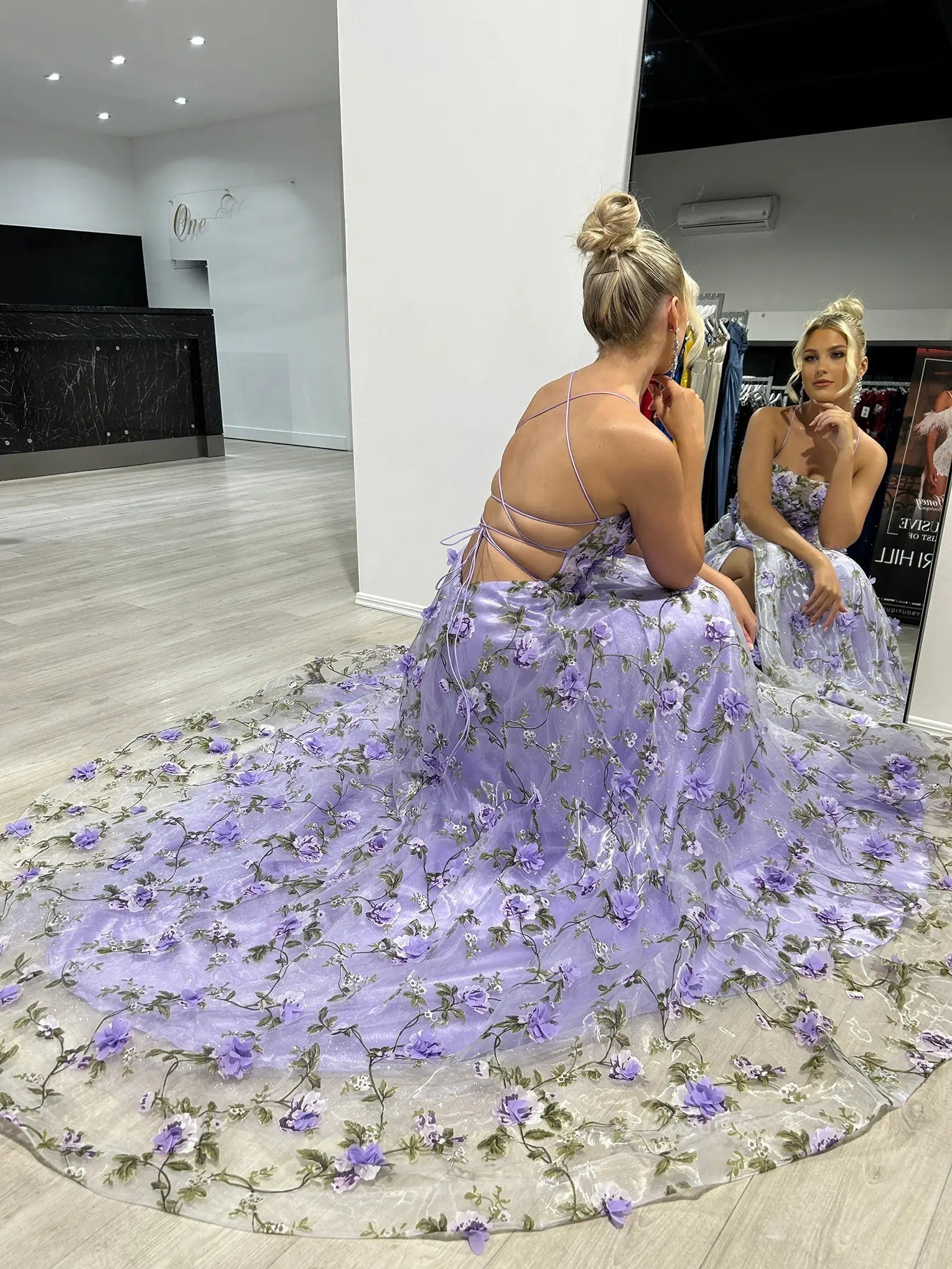purple prom dress with flowers tulle lace long purple formal dress dresstby Purple Color Length Beautiful tiered A-line floral chiffon