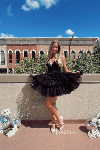 Glittery Tulle Homecoming Dresses A-line Tiered Short Graduation Dress SD1529-Homecoming Dresses 2025 -Viniodress-Pink-Custom Size-