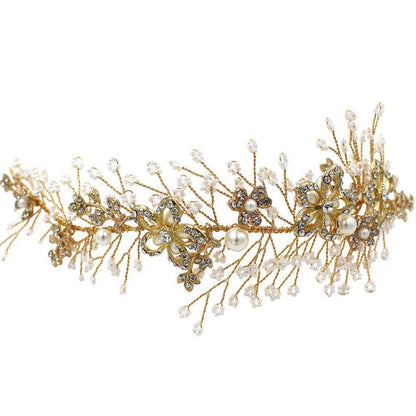 Gold Crystal and Pearl Headpiece Headband ACC1119-Headpieces 2025 -Viniodress-Gold-