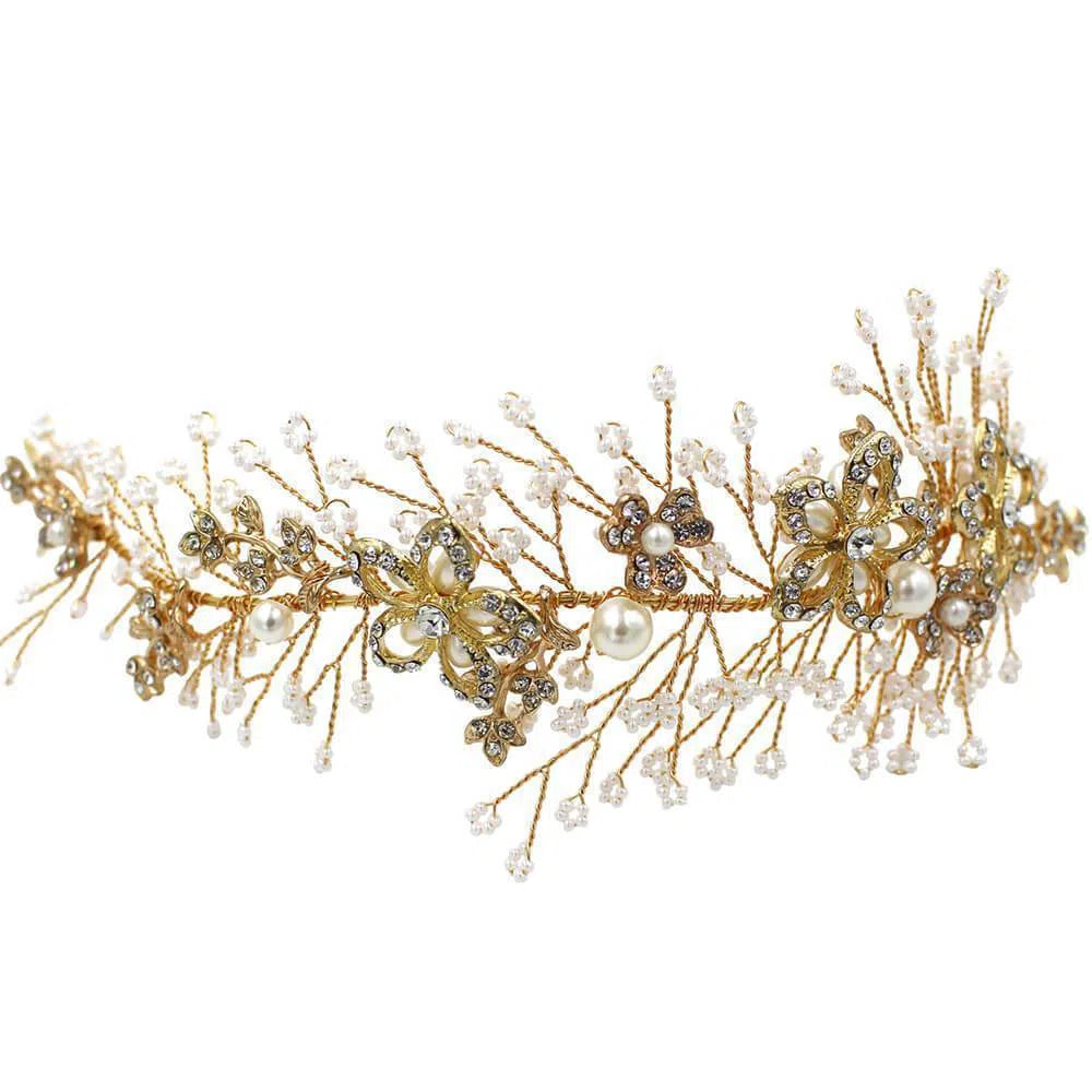 Gold Crystal and Pearl Headpiece Headband ACC1119-Headpieces-Viniodress-Gold-Viniodress