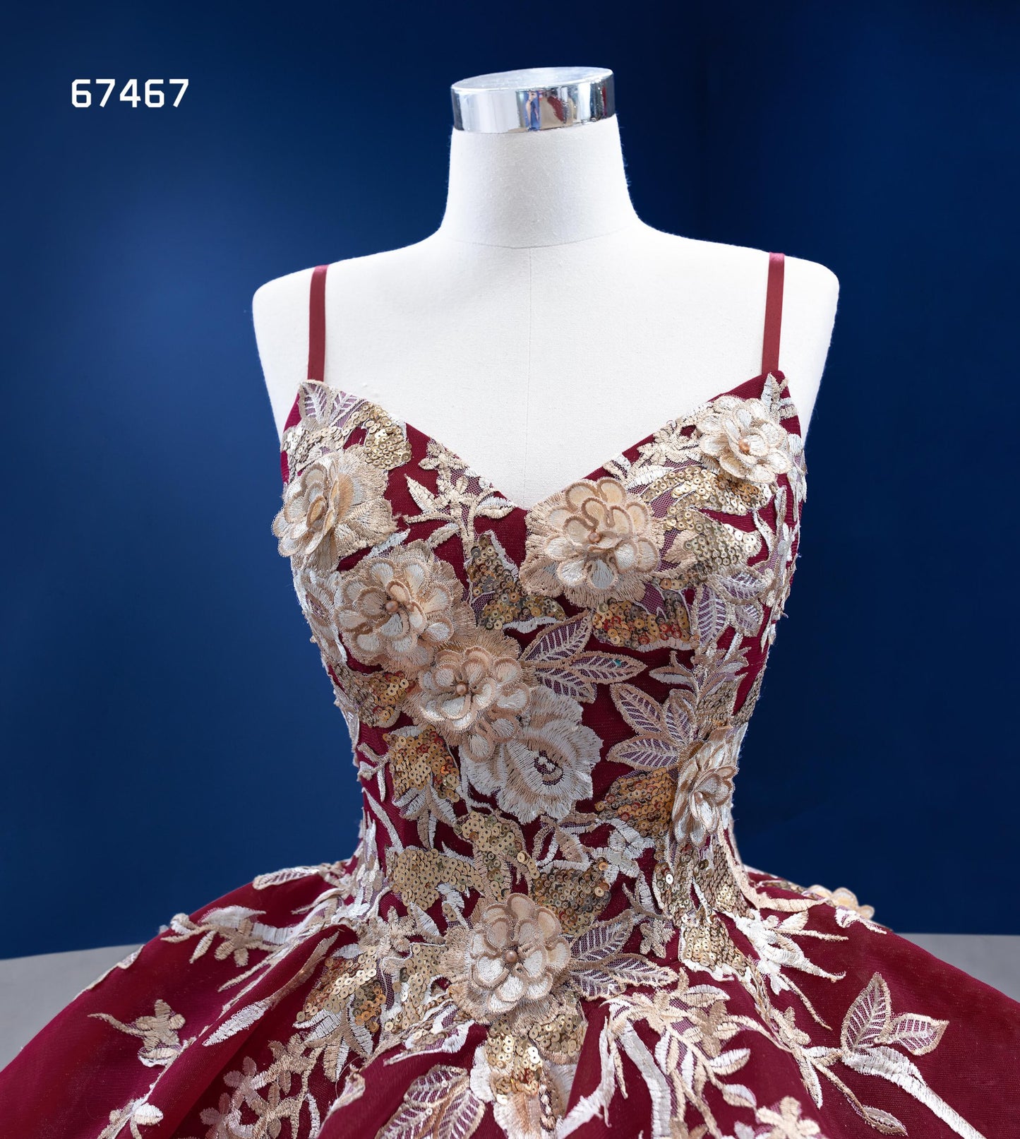 Gold Floral Red Ball Gown Wedding Dress Vintage Quince Dress 67467-Quinceanera Dresses 2025 -Viniodress-Burgundy-Custom Size-