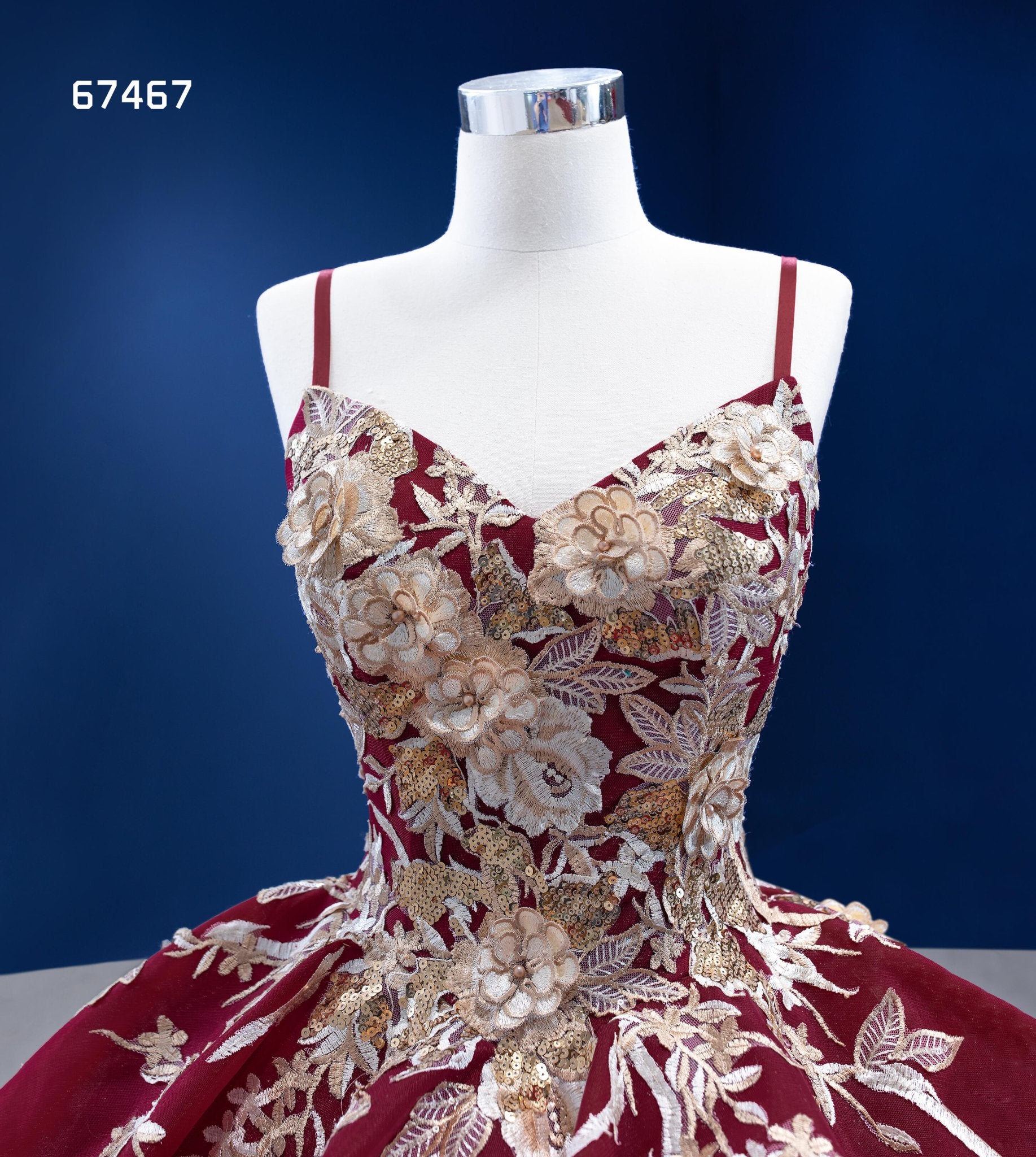 Gold Floral Red Ball Gown Wedding Dress Vintage Quince Dress 67467-Quinceanera Dresses 2025 -Viniodress-Burgundy-Custom Size-