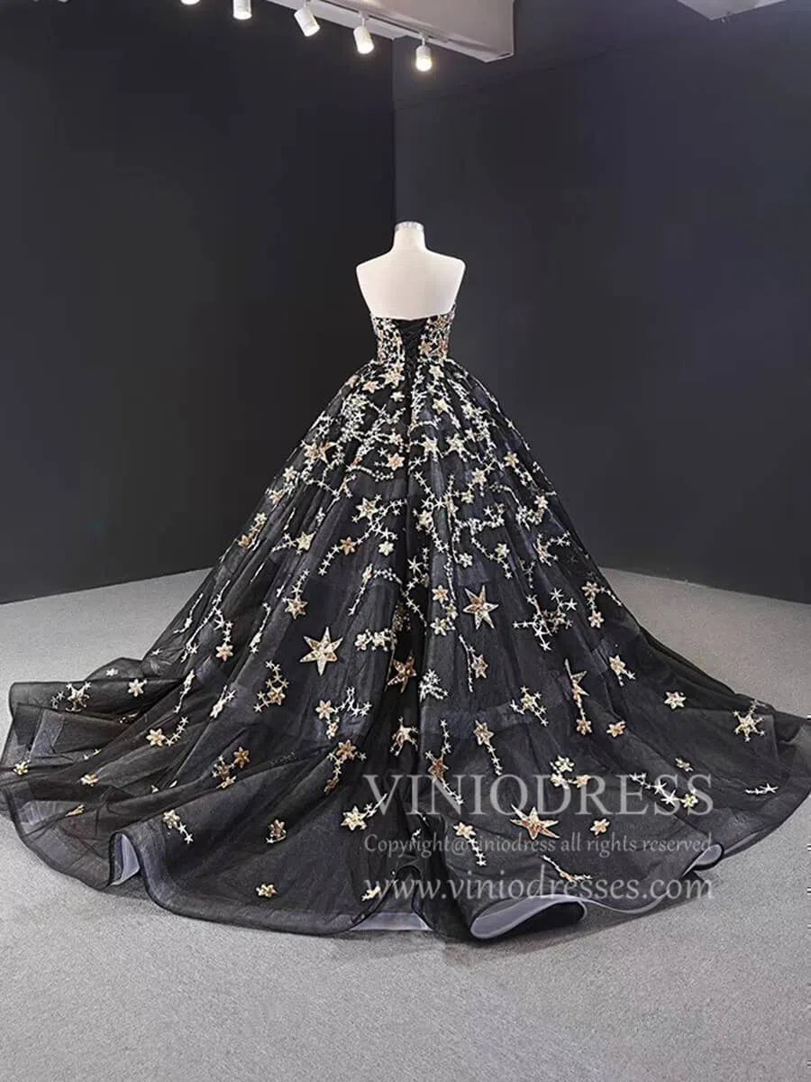 Gold Glitter Star Vintage Ball Gowns Couture Black Debut Dresses FD1770 viniodress-prom dresses 2025 -Viniodress-Black-Custom Size-