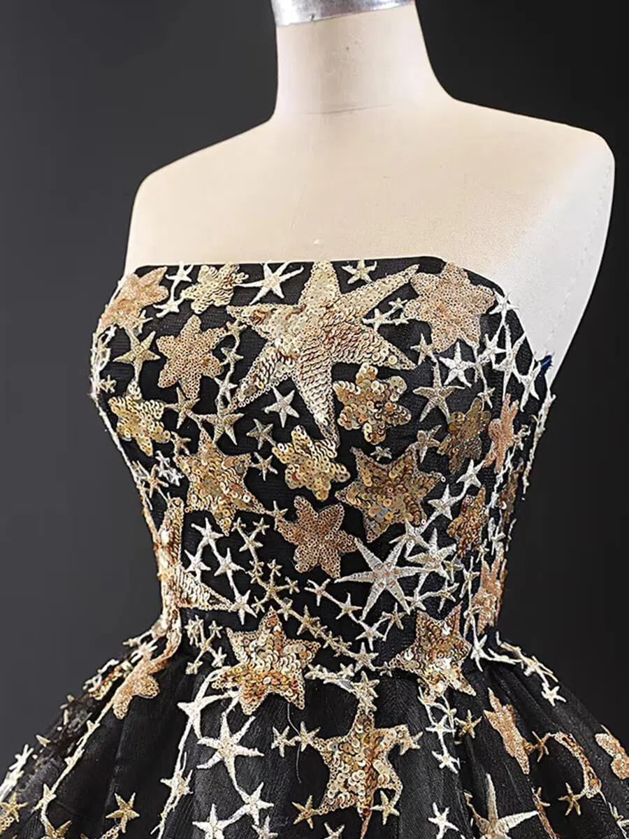 Gold Glitter Star Vintage Ball Gowns Couture Black Debut Dresses FD1770 viniodress-prom dresses 2025 -Viniodress-Black-Custom Size-