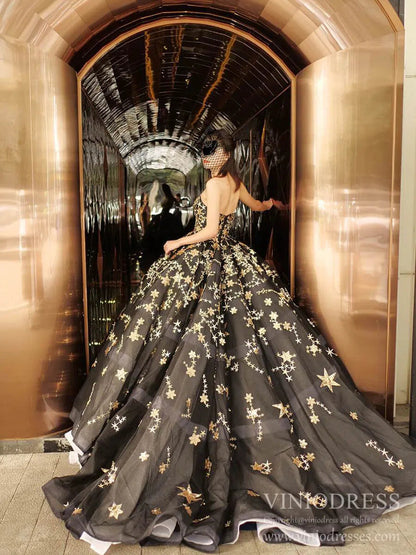 Gold Glitter Star Vintage Ball Gowns Couture Black Debut Dresses FD1770 viniodress-prom dresses 2025 -Viniodress-Black-Custom Size-