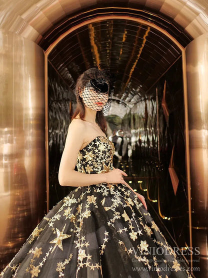 Gold Glitter Star Vintage Ball Gowns Couture Black Debut Dresses FD1770 viniodress-prom dresses 2025 -Viniodress-Black-Custom Size-