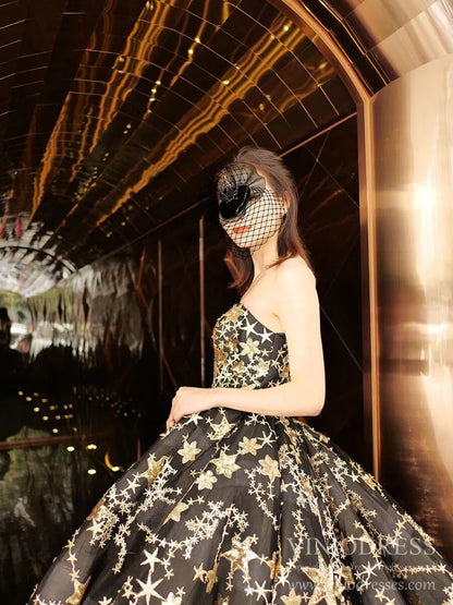 Gold Glitter Star Vintage Ball Gowns Couture Black Debut Dresses FD1770 viniodress-prom dresses 2025 -Viniodress-Black-Custom Size-