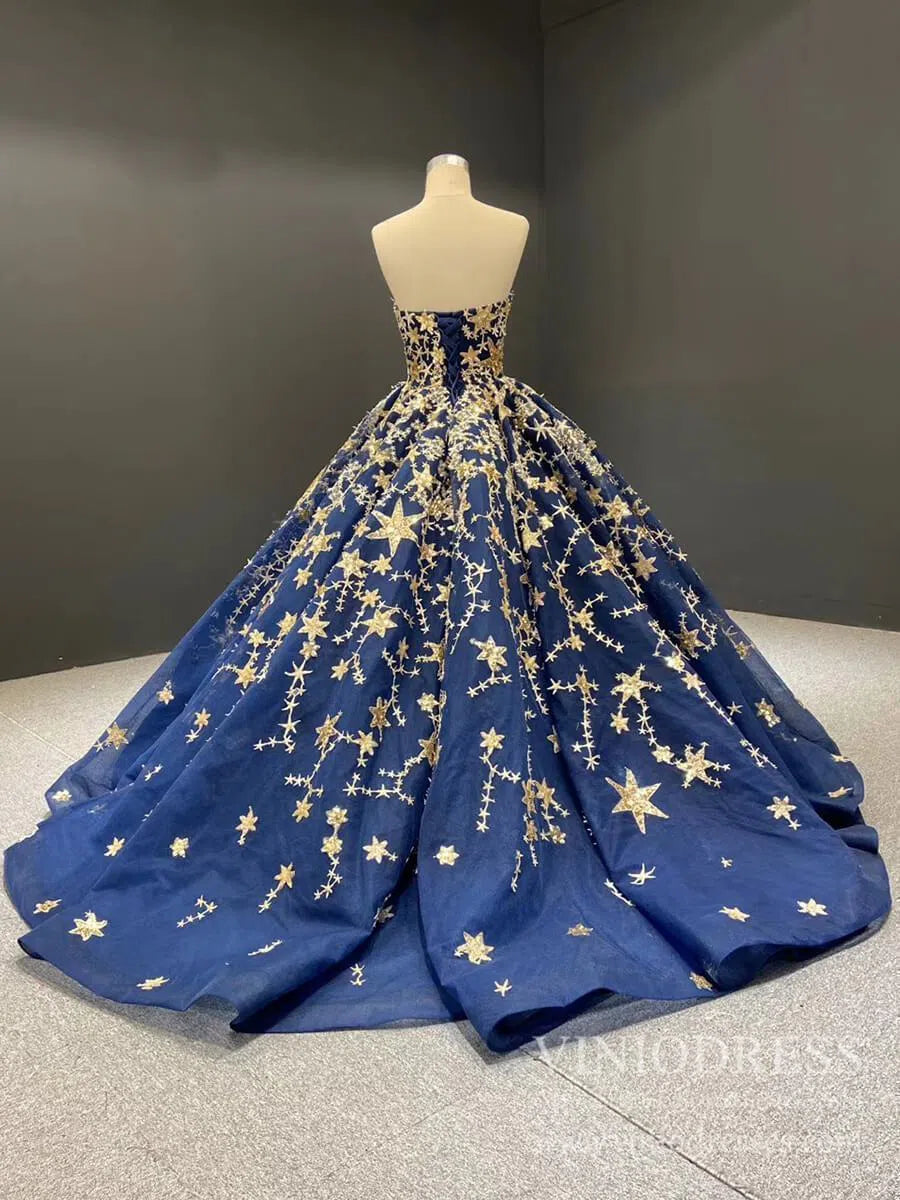 Gold Glitter Star Vintage Ball Gowns Couture Black Debut Dresses FD1770 viniodress-prom dresses 2025 -Viniodress-Black-Custom Size-