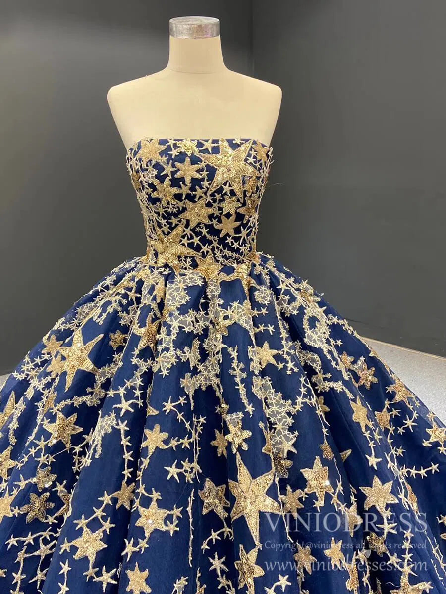 Gold Glitter Star Vintage Ball Gowns Couture Black Debut Dresses FD1770 viniodress-prom dresses 2025 -Viniodress-Black-Custom Size-