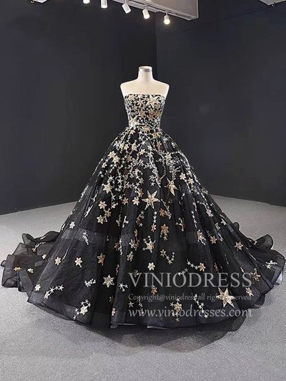 Gold Glitter Star Vintage Ball Gowns Couture Black Debut Dresses FD1770 viniodress-prom dresses 2025 -Viniodress-Black-Custom Size-