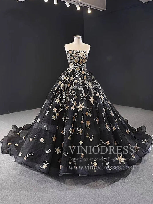 Gold Glitter Star Vintage Ball Gowns Couture Black Debut Dresses FD1770 viniodress-prom dresses 2025 -Viniodress-Black-Custom Size-