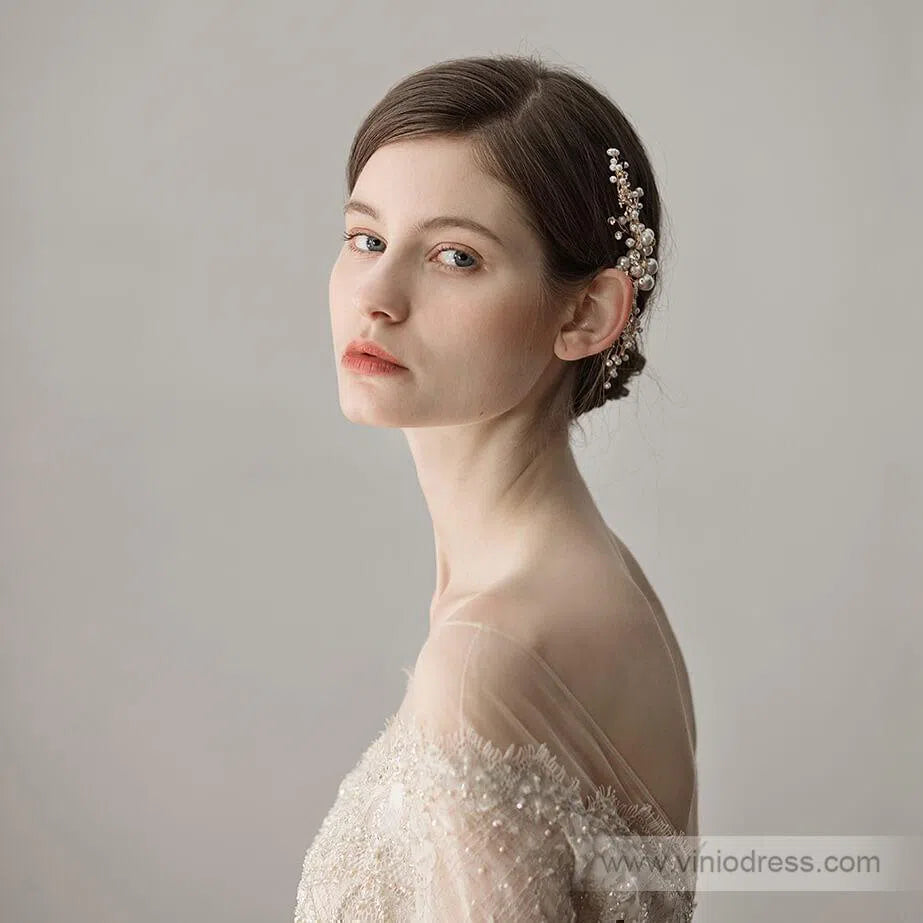 Gold Sprig Bridal Comb with Crystals and Pearls Viniodress ACC1108-Headpieces-Viniodress-Gold-Viniodress