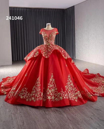Gold Starry Lace Wedding Gown Overskirt Cap Sleeve Quinceanera Dress 241046-Quinceanera Dresses 2025 -Viniodress-Blue-Custom Size-