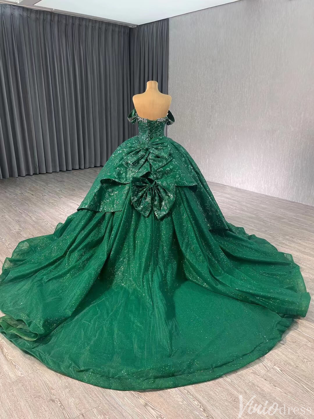 Gorgeous Beaded Sequin Lace Wedding Gown Off the Shoulder Quinceanera Dress 241043-Quinceanera Dresses 2025 -Viniodress-Champagne-Custom Size-