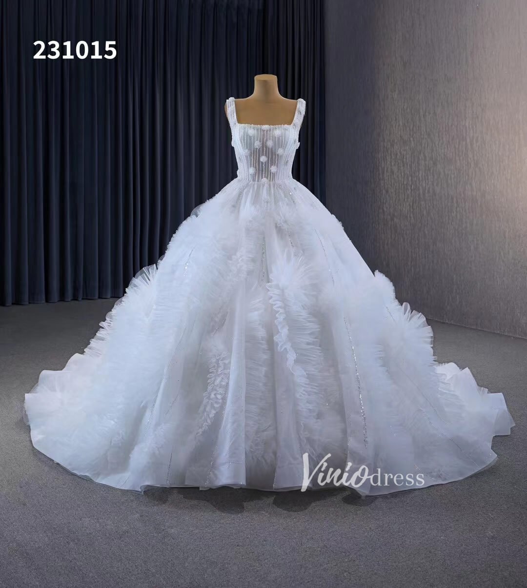 Gorgeous Beaded Tiered Wedding Dresses Square Neck Bridal Gown 231015-wedding dresses 2025 -Viniodress-Ivory-Custom Size-