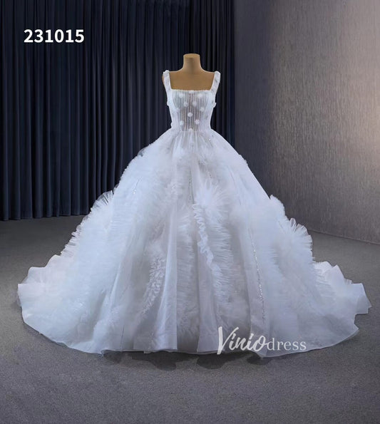 Gorgeous Beaded Tiered Wedding Dresses Square Neck Bridal Gown 231015-wedding dresses 2025 -Viniodress-Ivory-Custom Size-