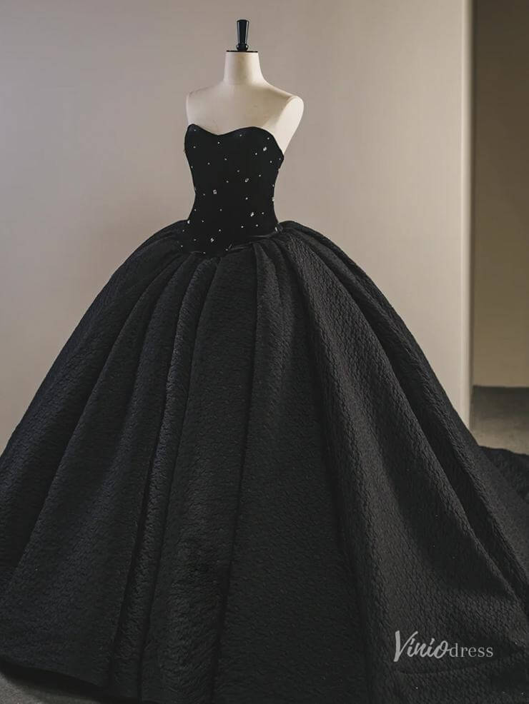 Gorgeous Black Strapless Prom Ball Gown Sweetheart Neck Quinceanera Dresses BG073-prom dresses 2025 -Viniodress-Black-Custom Size-