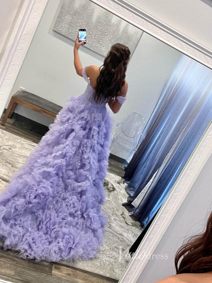Gorgeous Pleated Ruffle Prom Dresses with Slit Off the Shoulder Ball Gown FD3626-prom dresses 2025 -Viniodress-Pink-Custom Size-
