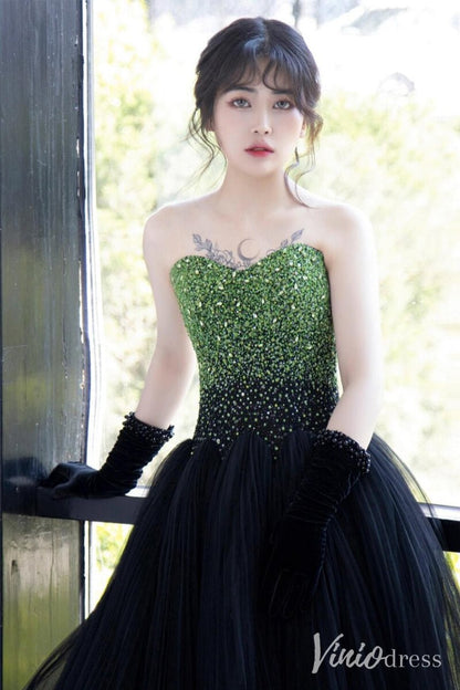 Green Strapless Sweetheart Prom Dresses Ruched Tulle Formal Dress AD1329-prom dresses 2025 -Viniodress-Green-Custom Size-